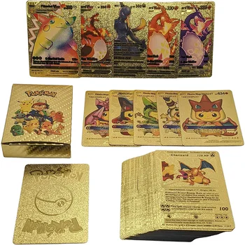 54 kusov Pokémon Gold Karty Box Zlatý List španielsky Hracie Karty Metalicas Charizard Vmax Gx Séria Hry Krabica