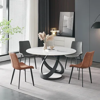 Taliansky minimalistický jedálenský stôl Moderný jednoduchý kolo mramoru domov bridlice gramofónu jedálenský stôl