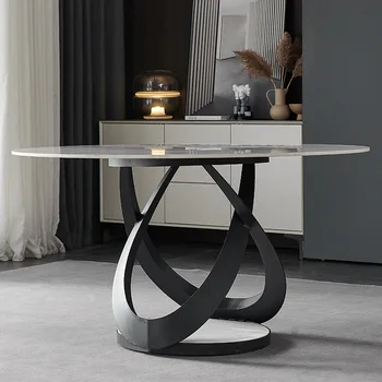 Taliansky minimalistický jedálenský stôl Moderný jednoduchý kolo mramoru domov bridlice gramofónu jedálenský stôl