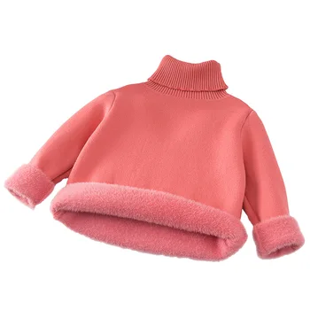 Dievčenské luxusný sveter Jeden kus plyšové pribrala západný štýl vysoký golier noriek vlna detské zimné oblečenie baby základným náterom