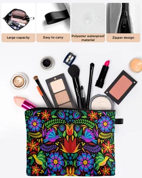 Farebné Mexiko Abstraktné Kvet Veľkú Kapacitu Cestovná Kozmetická Taška Prenosná Make-Up Odkladacie Puzdro Ženy Nepremokavé Peračník