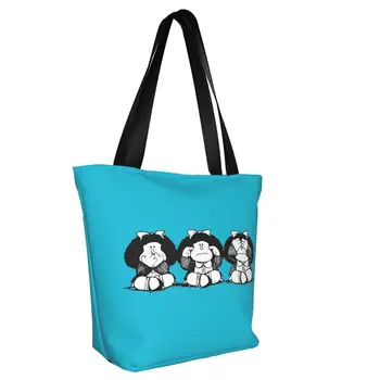 Humor Mafalda Potraviny Nákupné Tašky Tlač Plátno Shopper Tote Tašky Cez Rameno, Veľkú Kapacitu Quino Komiksu Manga Kabelka