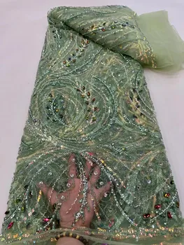 Africké Luxusné Korálky Čipky Textílie, Čipky a Tylu Textílie Sekvencie Vyšívanie Vysoko Kvalitný Čistý Čipky 5 Metrov pre Ženy Šaty YY130