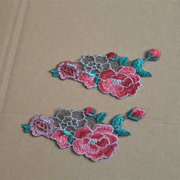 10Pcs Size13*7.8 cm Červený Kvet Blue Leaf Guipure Nášivka Vyšívané Sew-Lace Patch DIY Dráha Svadobné Dekorácie Krásne