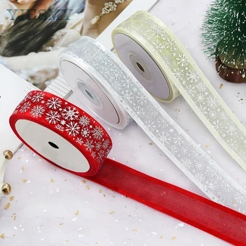 Striebristé Snowflake Úplnej Organza Páse s nástrojmi,1 Cm x 5 Dvore Vianočné Páse s nástrojmi pre Remeslá,Darčekové Balenie,Vianočný Stromček, Dekorácie