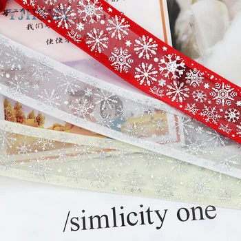 Striebristé Snowflake Úplnej Organza Páse s nástrojmi,1 Cm x 5 Dvore Vianočné Páse s nástrojmi pre Remeslá,Darčekové Balenie,Vianočný Stromček, Dekorácie