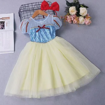 2023 Lete Nové Snow White Princezná Šaty pre Dievčatá Kostým s hlavovým oblúkom 3-13 Rok Krátky Rukáv Sequin Oka Výkon Šaty