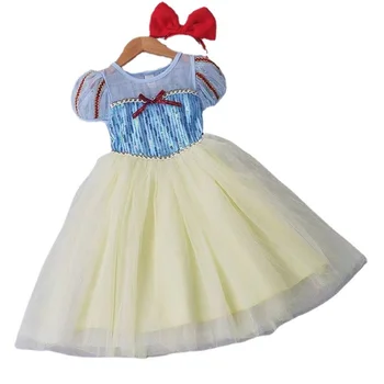 2023 Lete Nové Snow White Princezná Šaty pre Dievčatá Kostým s hlavovým oblúkom 3-13 Rok Krátky Rukáv Sequin Oka Výkon Šaty