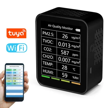Tuya WiFi 6 V 1 Kvalitu Ovzdušia, Multifunkčný Detektor Detektor Inteligentné PM2.5 TVOC CO2 CH2O Teplota Vlhkosť Detekciu
