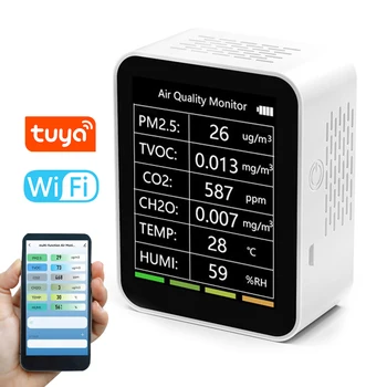 Tuya WiFi 6 V 1 Kvalitu Ovzdušia, Multifunkčný Detektor Detektor Inteligentné PM2.5 TVOC CO2 CH2O Teplota Vlhkosť Detekciu