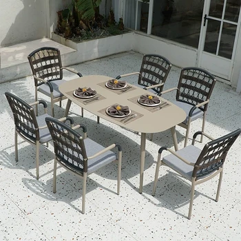 Minimalistický štýl vonkajší stôl a stoličky, ratan balkón voľný čas záhrada nepremokavé hliníkovej zliatiny stôl a stoličky zmes