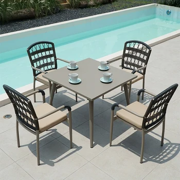 Minimalistický štýl vonkajší stôl a stoličky, ratan balkón voľný čas záhrada nepremokavé hliníkovej zliatiny stôl a stoličky zmes